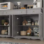 Famapy 61.2W Gray Storage Cabinet Buffet Hutch Kitchen Pantry Cabinet with Ornate Base Trim: Blend of Elegance and Utility