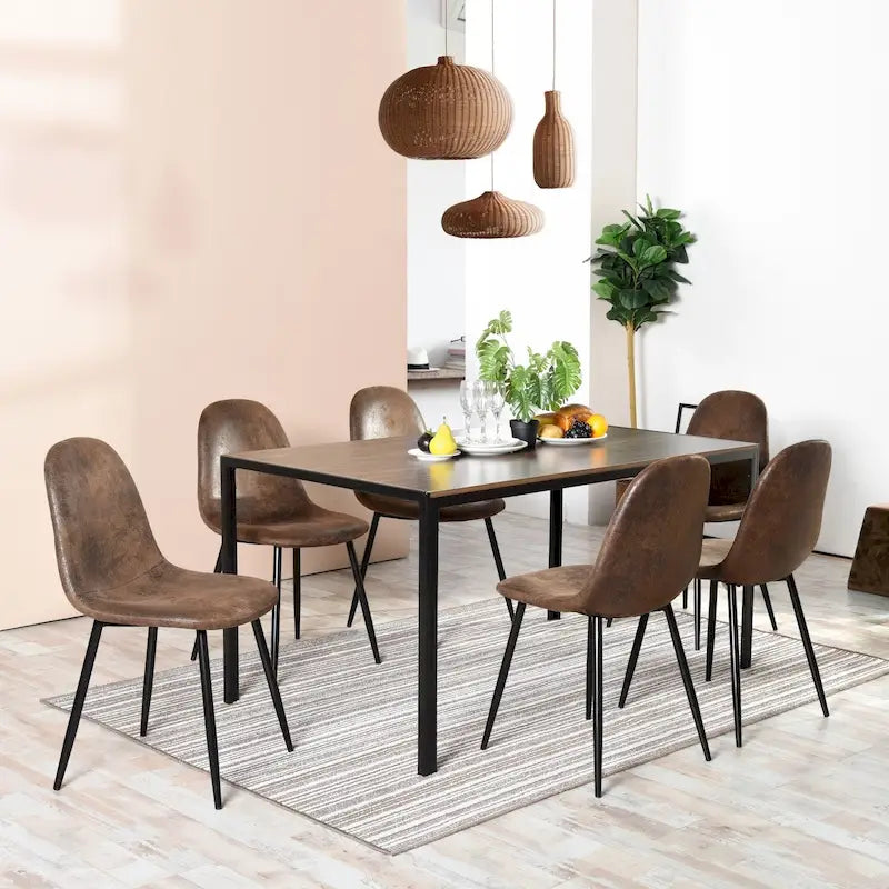Dining Chair Set of 4 Suede Fabric Side Seating with Black Metal Legs