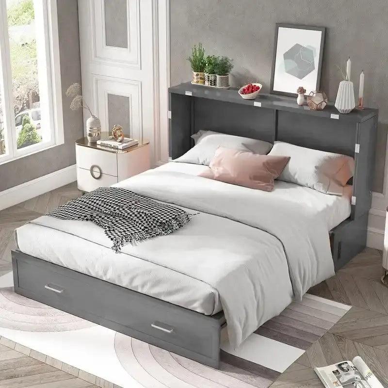 Mixoy Murphy Bed Cabinet Bed Chest with Mattress & Drawer