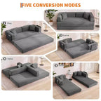 Modern 79 Corduroy Futon Sofa Bed for Small Spaces, 5-in-1 Convertible Sleeper Couch with Removable Armrests & Pillows
