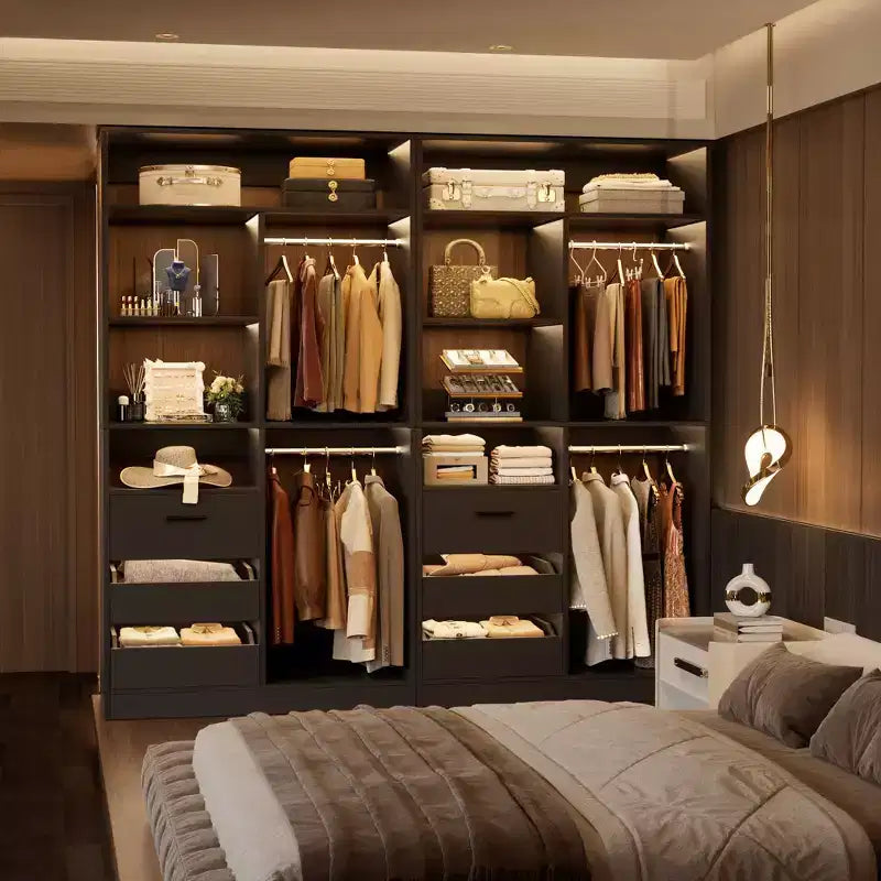Closet Organizer with Wood Drawers, Freestanding Closet System with Hanging Rods