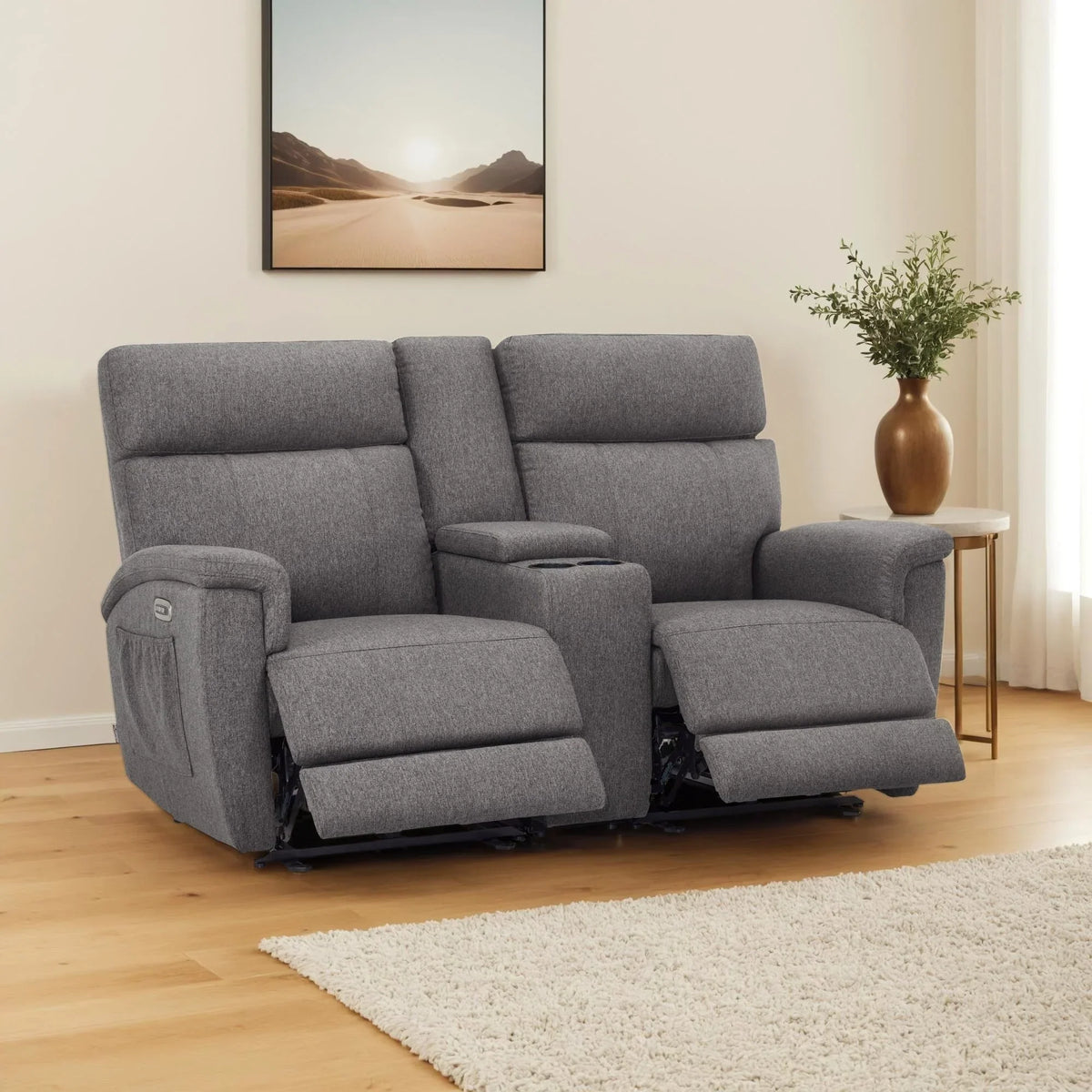 MCombo 60.2 Power Loveseat Recliner Sofa with Massage and Dual Heating, Adjustable Headrest, USB & Type C Port, Fabric