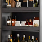 Modern Wooden Buffet Table with Open Shelves and Caster