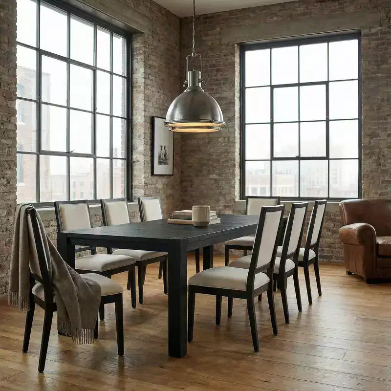 Modern Dining Set - 80 Table + 6 Cushioned Chairs, Solid Wood Frame, 400lbs Table Capacity, Easy Assembly