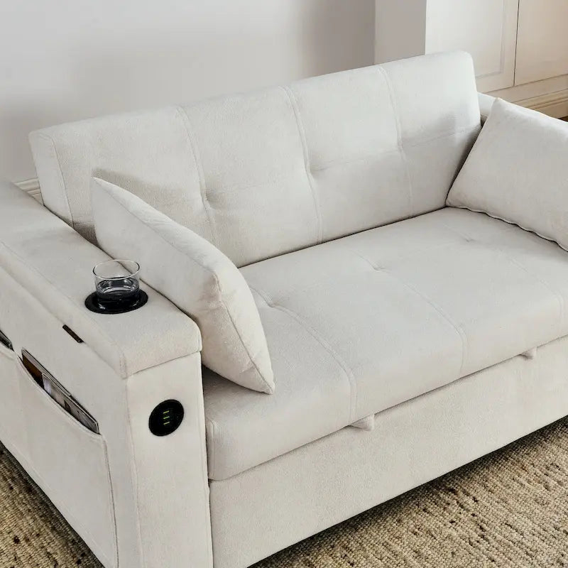 54 Pull-Out Sleeper Sofa Bed Double Seat Recliner Sofa Bed