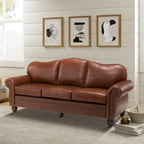Balvino 81 Wide Transitional Genuine Leather Rolled Arm Sofa with Nailhead Trim and Removable Cushions