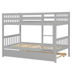 Twin Over Twin Modern Wood Bunk Bed with Trundle, Convertible into 2 Beds