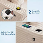 Corduroy 3-Seat Lounge Sofa with Cup Holders & Charging Ports
