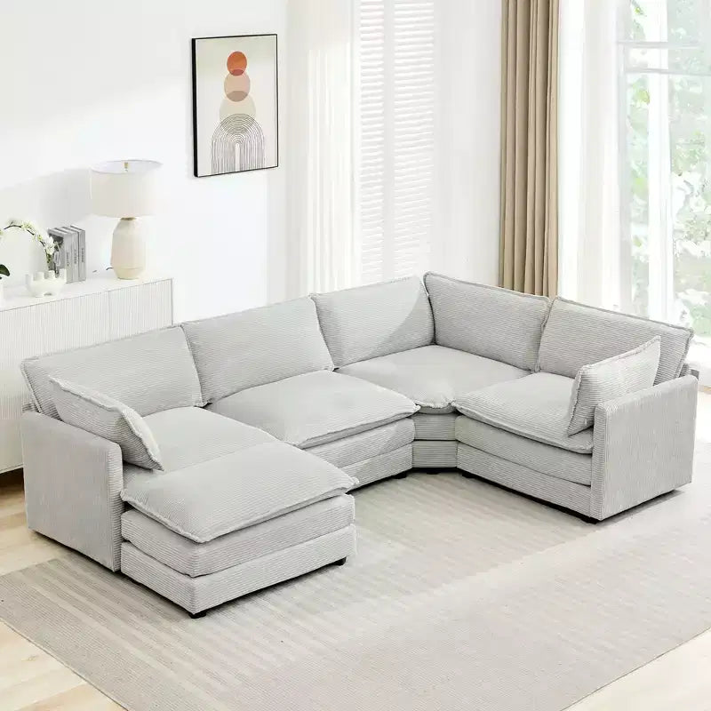 Modern 113.4D*79.13W Oversized Corduroy Modular 5-Seat Sectional Sofa Set with Ottoman U Shaped Sofa Couch with Corner Sofa,HYLEORY