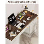 Dyonery 60 Farmhouse Executive Office Desk with Drawers and File Cabinet, Embossed Texture Wood Home Office Desk,Black/Brown/White and brown