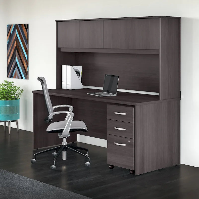 72 Office Desk with Hutch & 3-Drawer Mobile File Cabinet