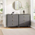 2Pcs Fluted Wood Nightstands, 27.5 Wide 3-Drawer Dresser Set, Modern Bedside Tables, Chest of Drawers for Bedroom, Living Room