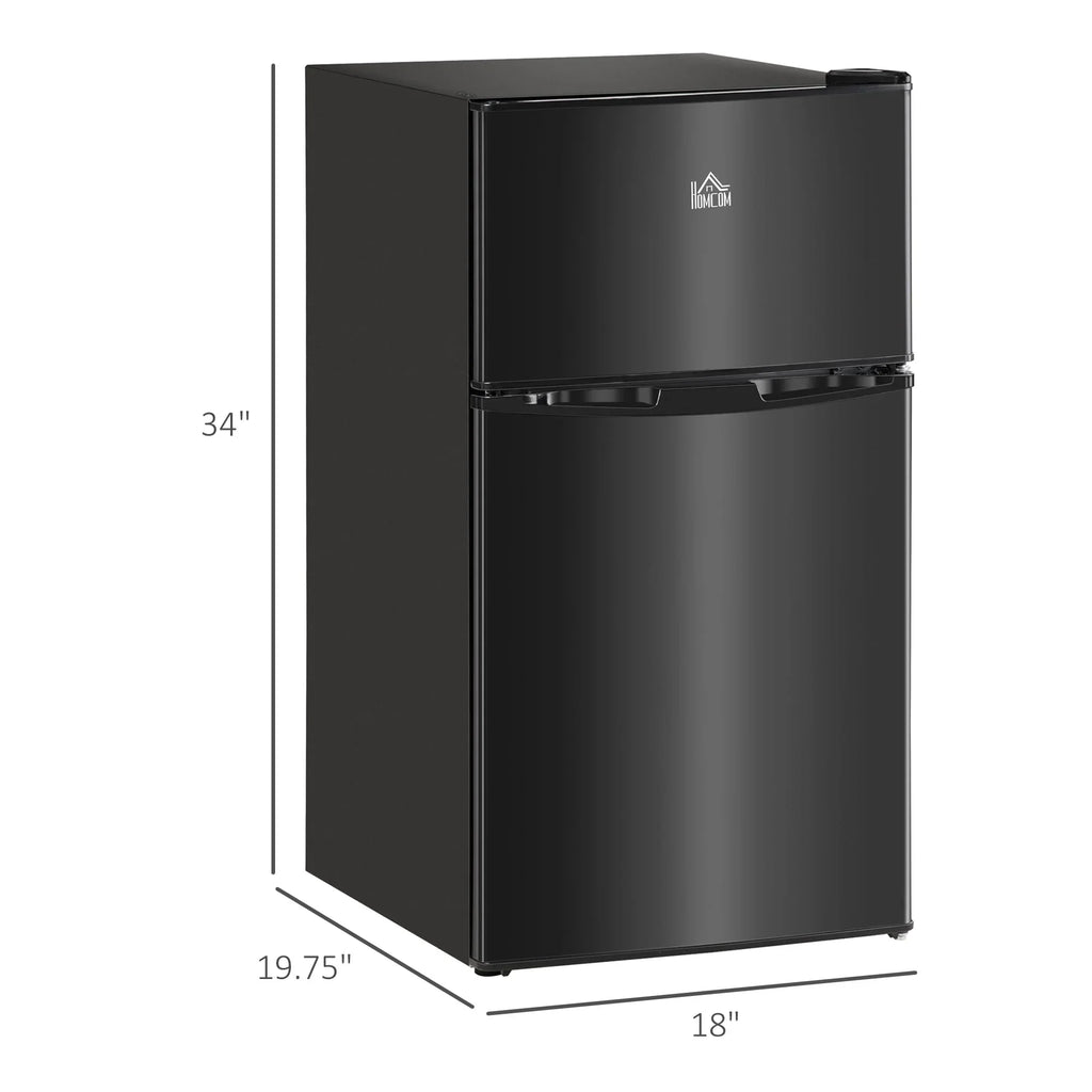 HOMCOM Double Door Mini Fridge with Freezer, 3.2 Cu.Ft Compact Refrigerator with Adjustable Shelf, Adjustable Thermostat