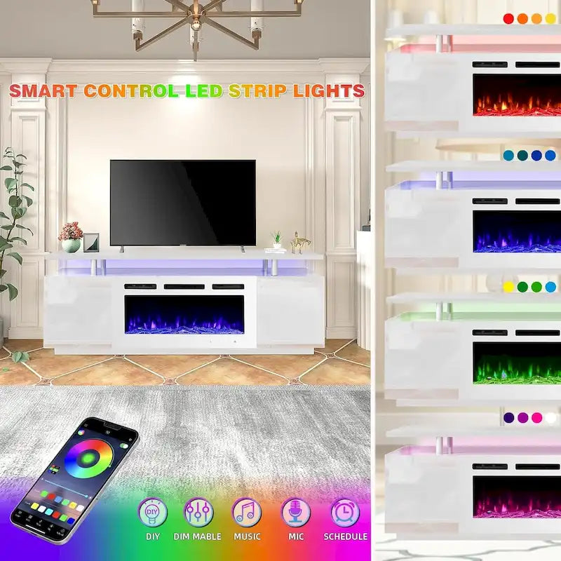 36 Electric Fireplace TV Stand, Entertainment Center & TV Console for TVs up to 80, Modern Fireplace Heater for Living Room