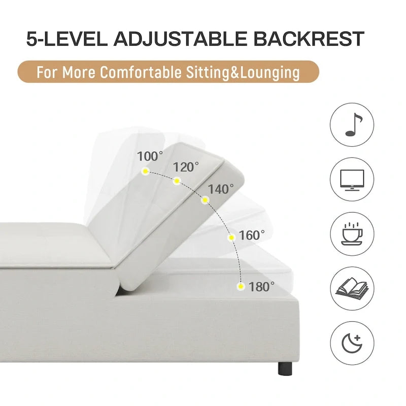 72.5 Linen 4-in-1 3-Seater Sleeper Sofa with 5-Level Adjustable Backrest And Storage Pocket