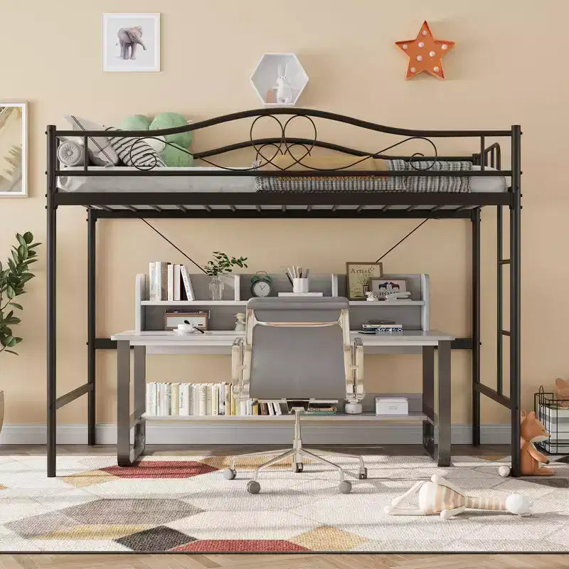 Loft Bed Twin Size with Removable Ladder & Full Safety Guardrail, Twin Loft Bed Heavy-Duty Metal Frame 400 Lbs Weight Capacity, Space Saving