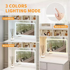 3-in-1 Makeup Vanity Desk with Lighted Mirror, Compact Vanity Table with Drawers, Storage Compartment & Rolling Stool for Bedroom