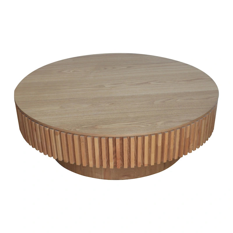 Modern Solid Wood Veneered Round Coffee Tea Table with Storage