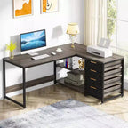 59 Reversible L-Shaped Corner Desk with Storage Drawers, Gray