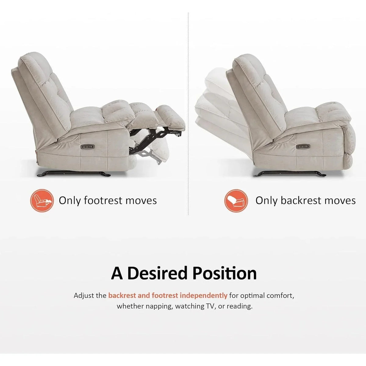 MCombo Oversized Dual Motor Armless Power Rocker Recliner Chair, Zeroarms Recliner Perfect for Living Room Fabric PR607