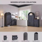 71 Tall Arched Kitchen Pantry, Modern Storage Cabinet with 3 Adjustable Shelves, 6 Door Shelves, for Kitchen, Living Room
