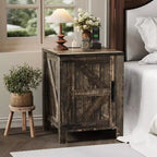 2Pcs Farmhouse Nightstand with Charging Station, Rustic Barn Door Bedside Table with Adjustable Shelf, Small End Table for Bedroom and Living Room
