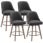 Bekrvio 26 Counter Height Swivel Bar Stools Set of 4 Backs and Wood Legs,Linen Fabric/PU Leather Upholstered Barstools for Kitchen Island