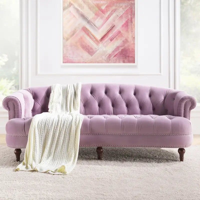 La Rosa 84 Mid-Century Modern Velvet Upholstered Chesterfield Tufted Sofa