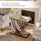 Lantine Side Table, 2-Tier Narrow End Table for Living Room, Industrial Bedside Tables with Metal Frame for Bedroom, Sofa Couch, Small Spaces, Grey