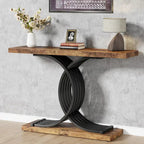 Black/ Gold Modern Sofa Table with Faux Marble Tabletop, 39 Inches Wood Foyer Table with Geometric Metal Legs for Entryway