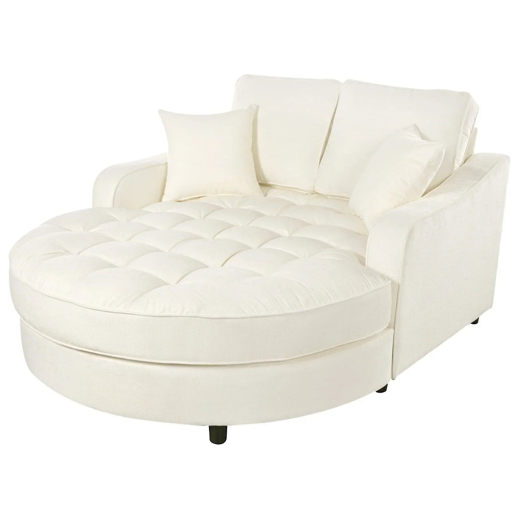 Chenille Chaise Lounge Sofa Bed, Upholstered Sofa Couch with Tufted Backrest and 2 Detachable Pillows for Living Room