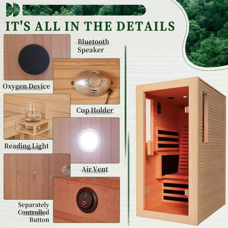 EROMMY 1 Person Infrared Sauna With Backrest For Home Or Gym