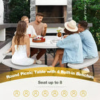 Costway Outdoor 8-person Round Picnic Table Bench Set with 4 Benches & Umbrella Hole Black/Grey/Green/White