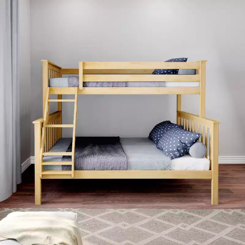 Max & Lily Bunk Bed Twin over Full Size, Solid Wood Bunk Beds with Ladder for Kids