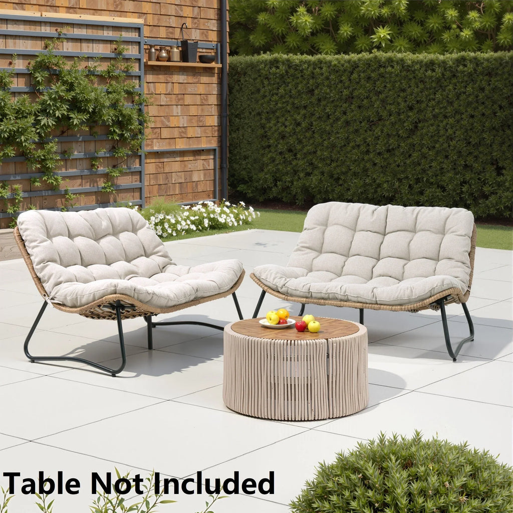Double Papasan Chair Loveseat with Cushion, All-weather PE Rattan and Metal Frame for Indoor Outdoor