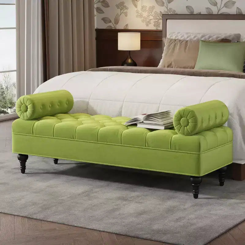 Modern End of Bed Bench for Bedroom, Velvet Upholstered Window Bench with 2 Detachable Pillows for Living Room or Entryway-Panipeachy