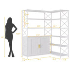 Corner Bookshelf - 6 Tier Corner Book Shelf with Storage, Farmhouse L Shaped Book-Shelf with Cabinet, Modern Industrial Bookcase for Home Office