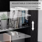 62 High Black Glass Door Wood Grain Decorative Storage Cabinet Display Cabinet, with Sufficient Space for 12 Shelves