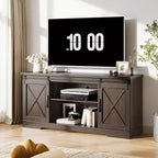 Farmhouse TV Stand for TVs Up to 65, Entertainment Center with Sliding Barn Doors & Storage Cabinets, Media Console Table for Living Room, Bedroom