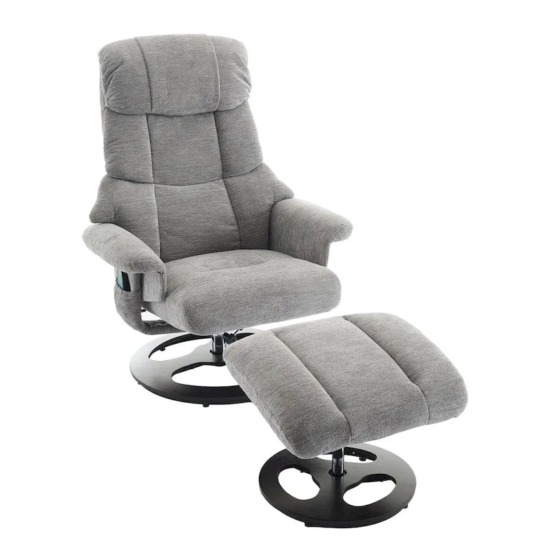 Chenille 360 Swivel Massage Recliner Chair with Ottoman, Massage and Heated Seat