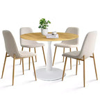 5-Piece Round Dining Set, 37 Pedestal Table with Wood-Look Top and Upholstered Curved Chairs, Modern Style-Panipeachy