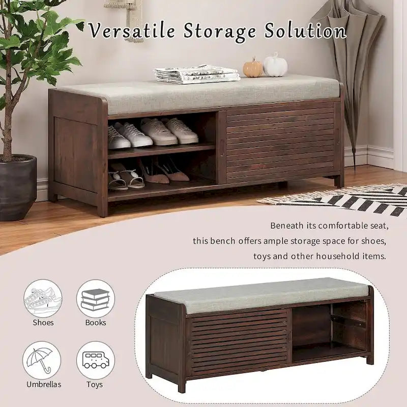43.30 Solid Wood Storage Bench with Contemporary Distressed Blinds