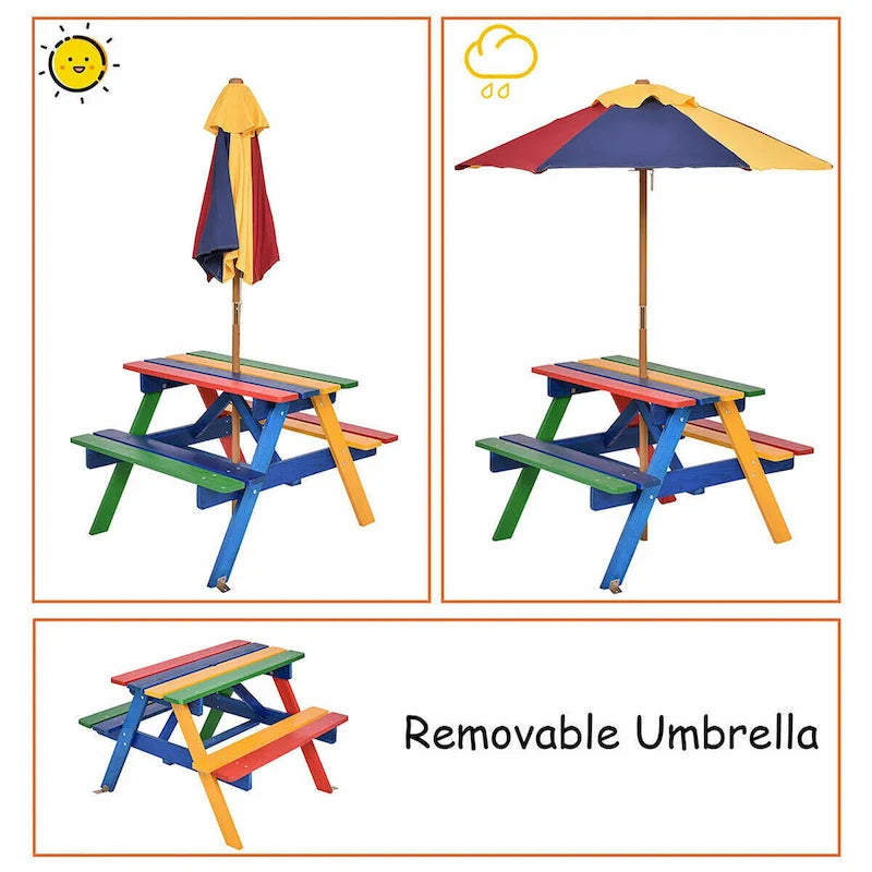 Costway 4 Seat Kids Picnic Table w/Umbrella Garden Yard Folding