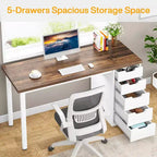 Lantine Computer Desk with 5 Drawers, 47 inches Modern Simple Home Office Desk Study Writing Table for Small Spaces