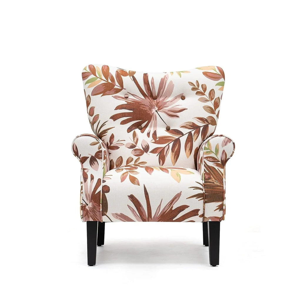 Erommy Modern Accent Chair, High Back Armchair, Upholstered Fabric Button Single Sofa with Wooden Legs for Living Room