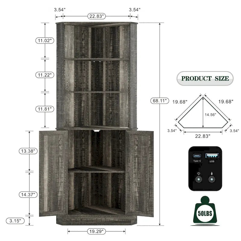 66 Tall Corner Cabinet With Led Light