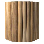 East at Main Prelude Round Accent Table Tan: Teak Construction, No Assembly, Indoor/Outdoor Use
