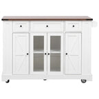 Kitchen Island w/Drop Leaf, 3 Drawers & 5 Open Side Racks, Rolling Kitchen Cart w/ 2 Tempered Glass Cabinet Doors & Power Outlet