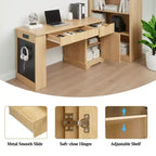 GDFStudio Haoran 55 Modern Fluted Office Desk with Power Outlet, Keyboard Tray, Door and Drawers