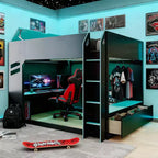 Loft Bed with Height-Adjustable Desk, RGB Lights and Storage, Full Size Space-Saving Bed for Teens & Adults